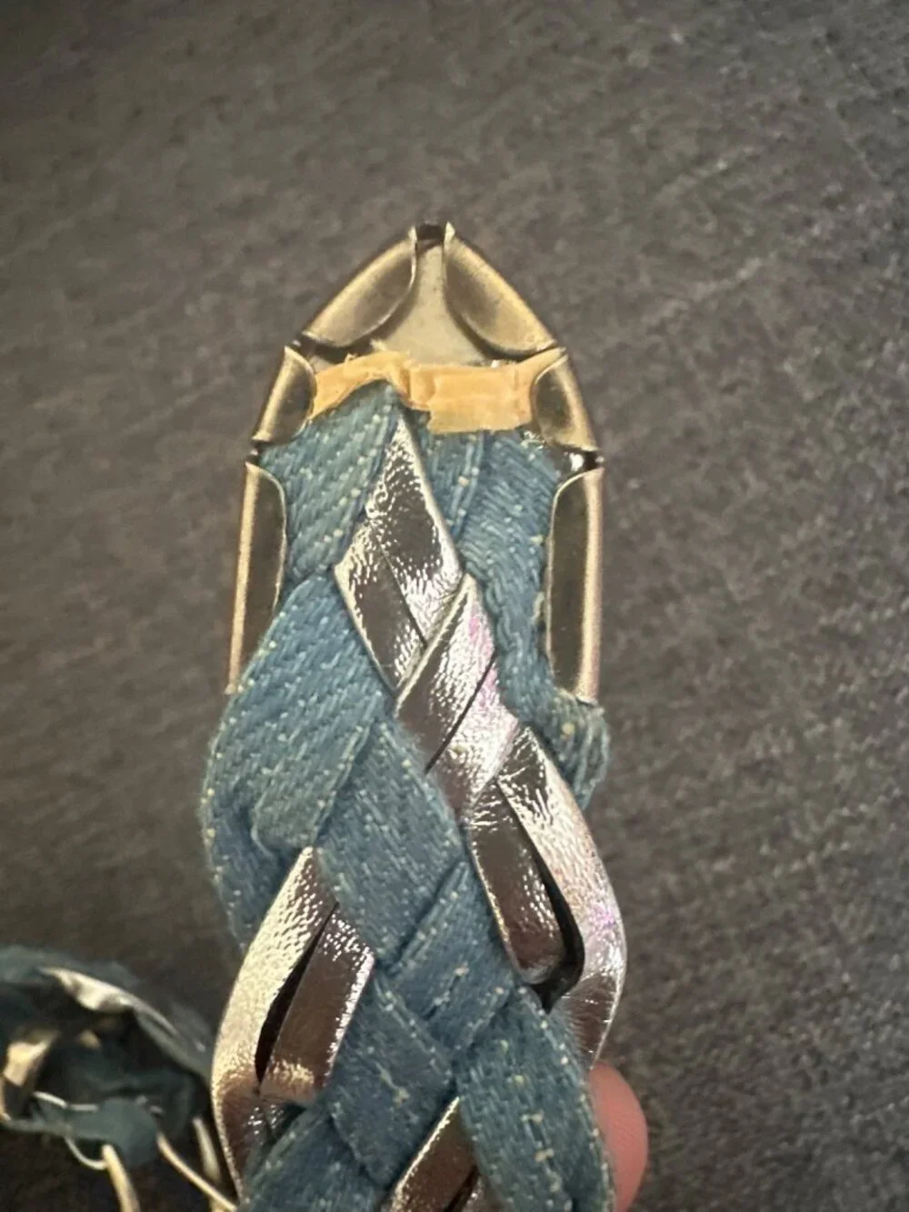 Braided Denim & Silver Metallic Belt With Metal Buckle - 36